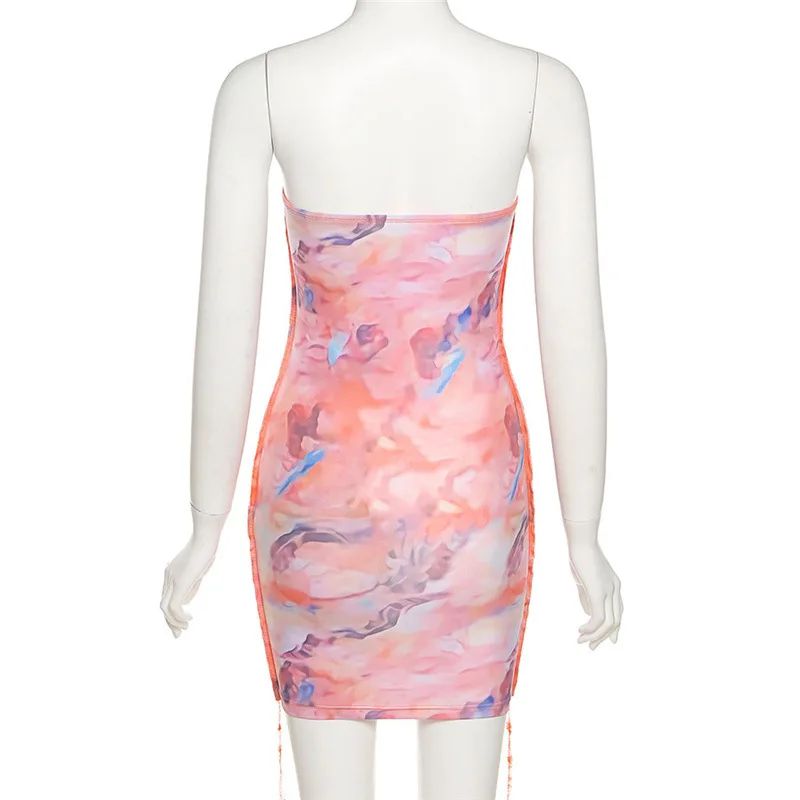 

Summer Women'S Dress 2021 Bodycon Mini Elegant Party Woman Dress Chest Wrapping Tie Dye Evening Dresses Ropes Female Clothing
