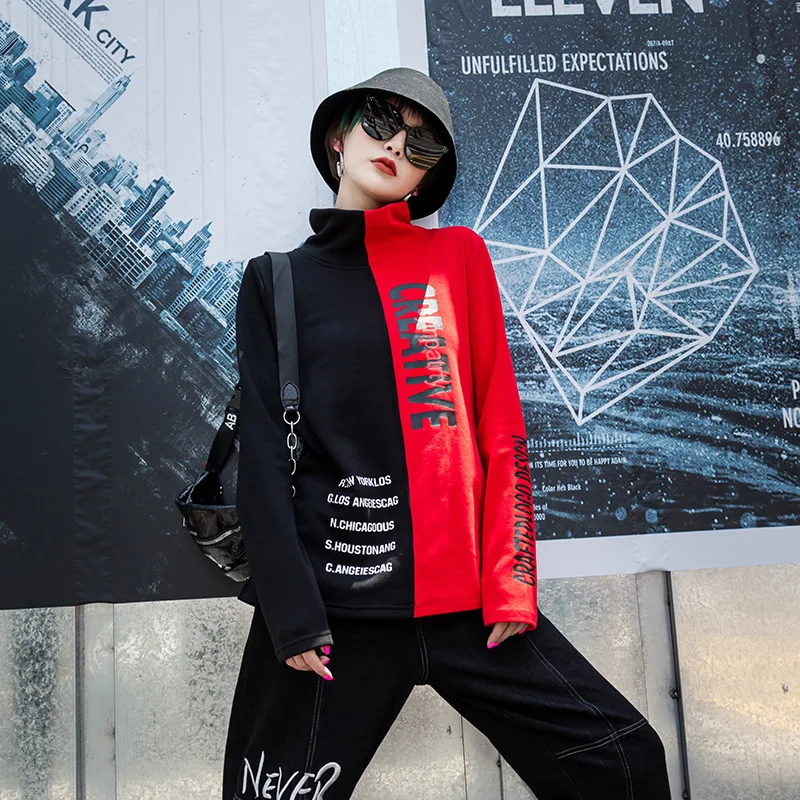 Max LuLu 2019 модные корейские зимние женские футболки в стиле панк водолазки с