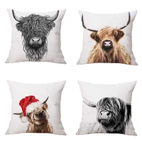 cushion cover farmhouse cow printed linen animals highland cattle pillow sofa cover decor pillowcase decorativos pillow ca