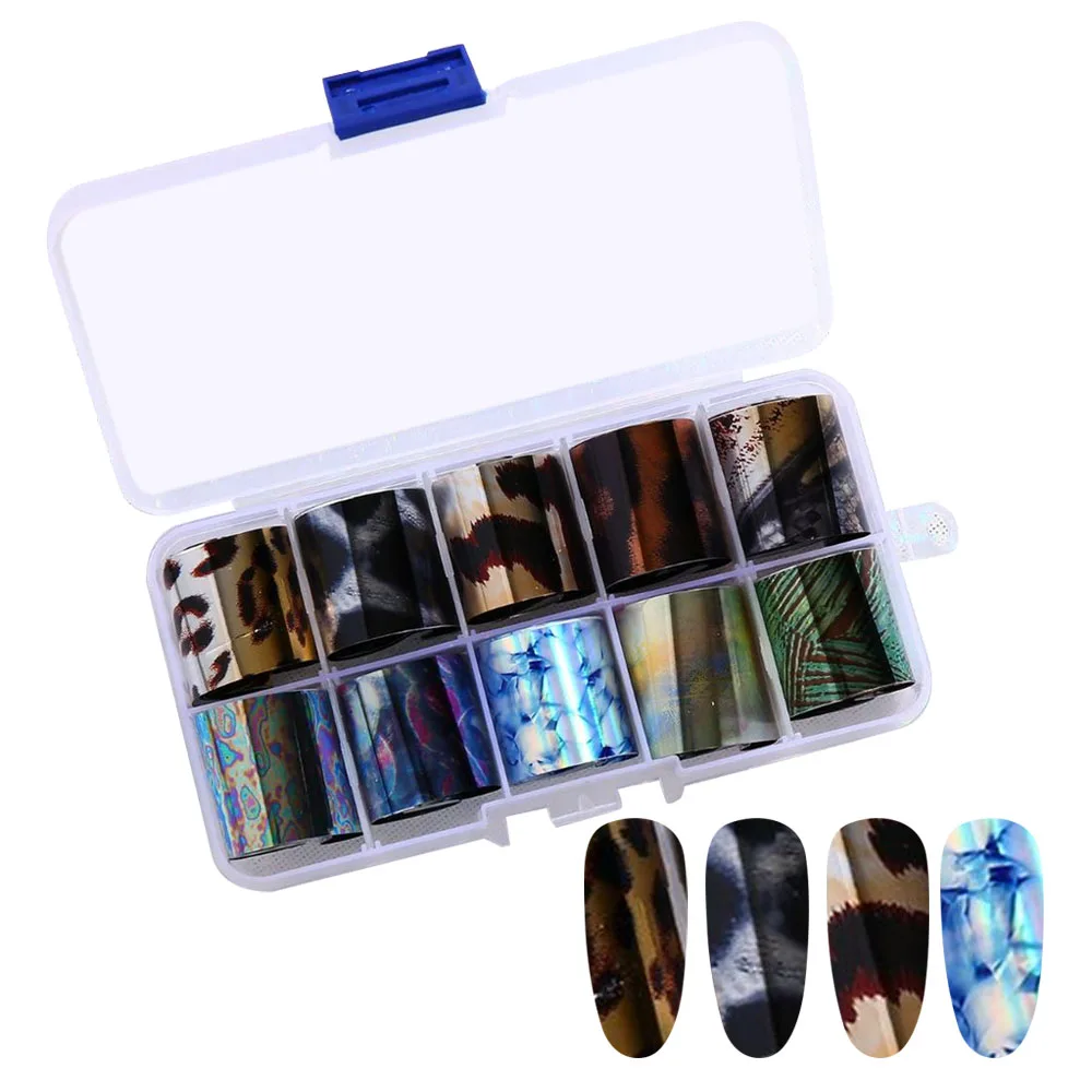 10 шт./партия очаровательные ногтей Фольга s наклейки лак металла Цвет Звездное