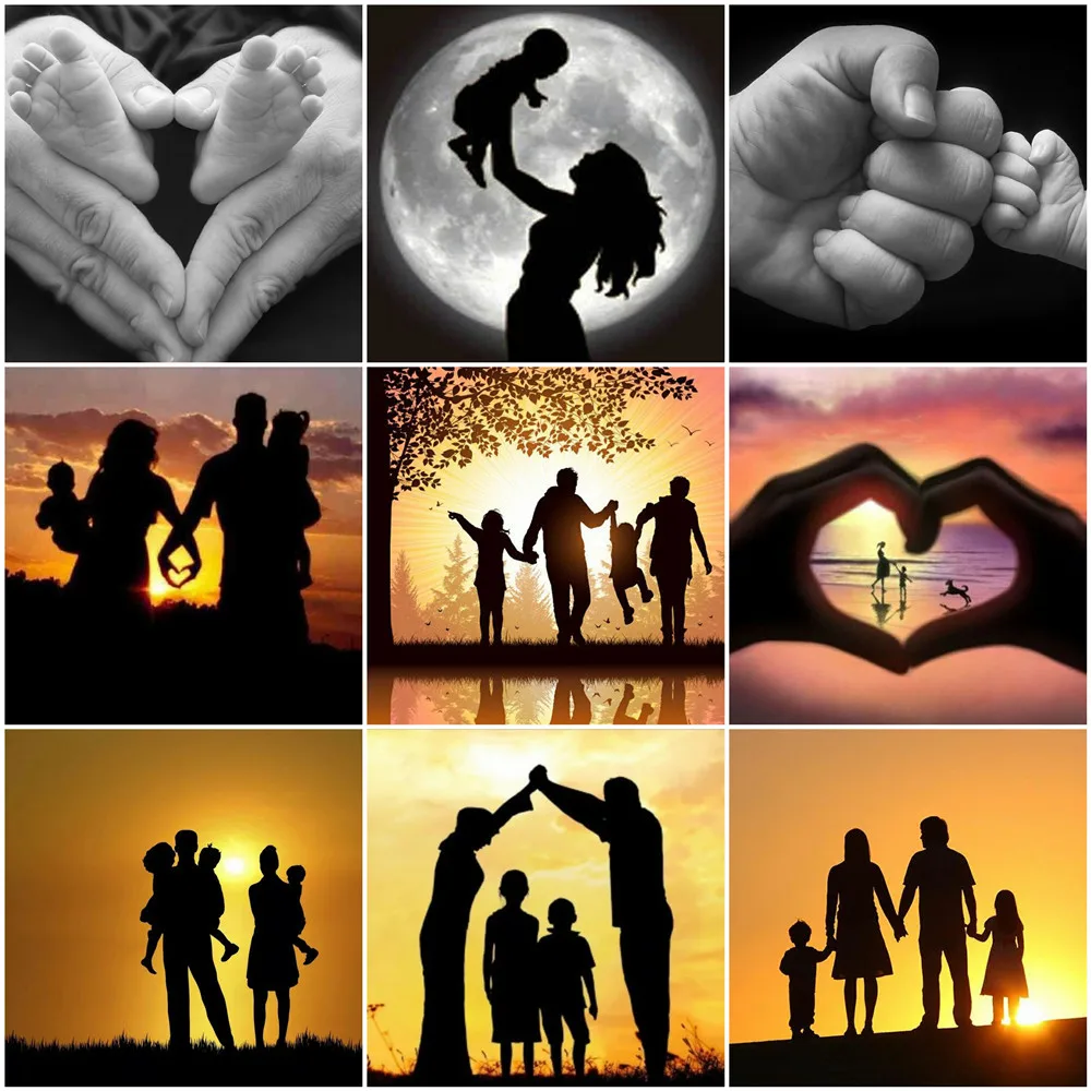 

HUACAN Diamond Painting Family DIY Full Square Round Rhinestone Picture Cross Stitch Lover Diamond Embroidery Sunset Home Decor