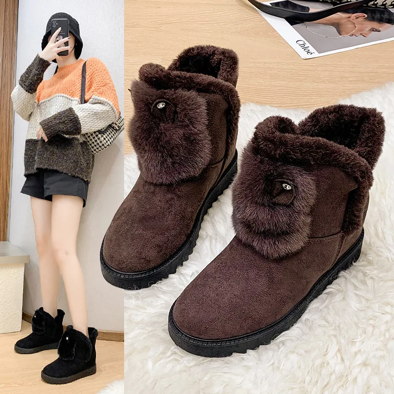 

Inner Heightening and Thickening Cotton Shoes Women's Winter 2021 New Shoes Plus Velvet Warm Snow Boots Thick-soled Ankle Boots