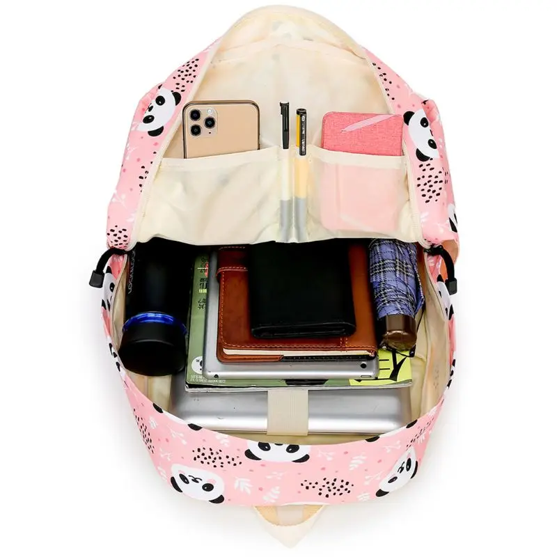

3pcs Cute Panda Pattern Backpack Bookbag Laptop Travel Daypack Student Rucksack with Lunch Bag Pencil Case for Teenager