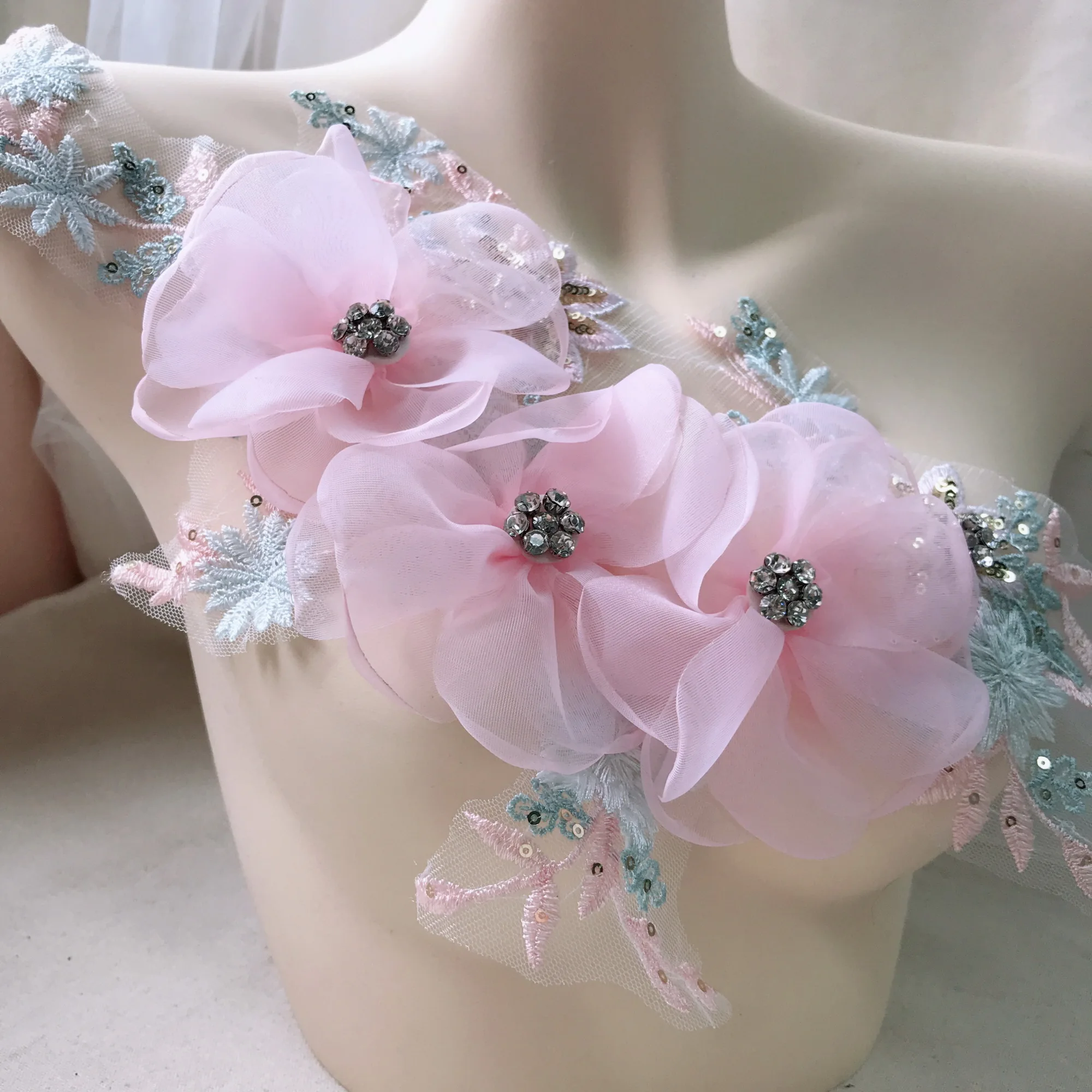 3D шифоновая Цветочная аппликация цветок вышитая Блестками Бисером горный