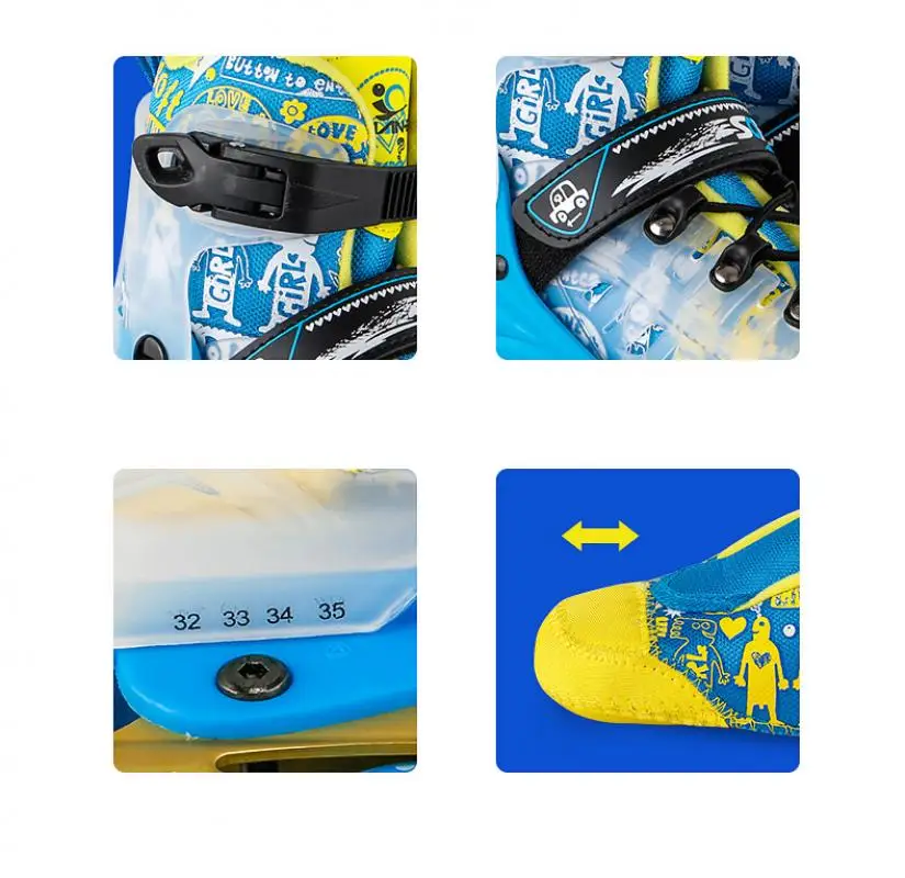 

Pu-Roller Inline Skates Kids Shock Absorbing Roller Skates Sneaker Children Silding Free Adjustable Patins Shoes Size S-L