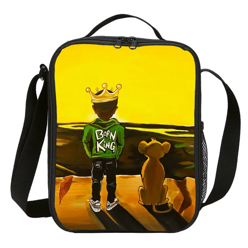 

Мини-сумки для ланча для детей, модная крутая черная сумка с 3D-принтом в африканском стиле для мальчиков и девочек, изолированная Термосумка...