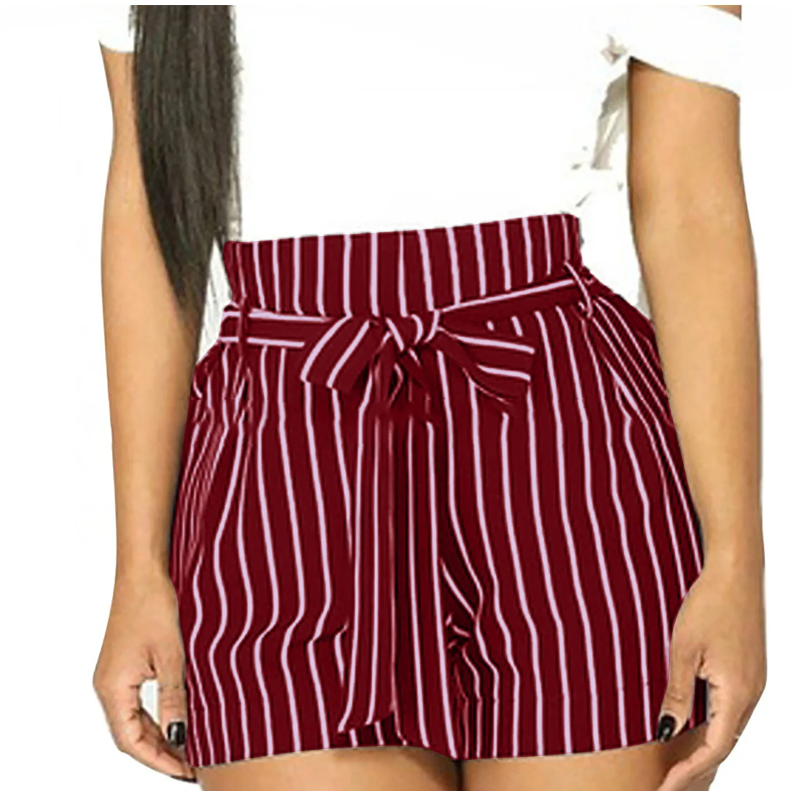 

Striped Loose Shorts Women Drawstring High Pattern Casual Trousers Pantalones Summer Women'S Clothing Ropa Mujer