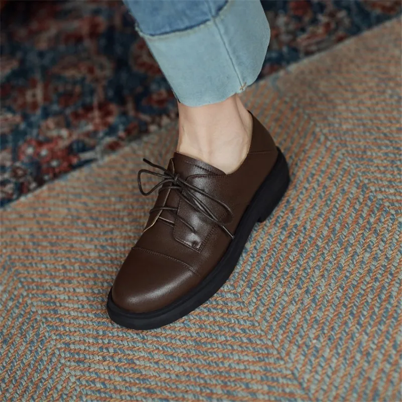 

Spring Women Shoes Round Toe Chunky Heel Lace-Up Full Skin Inside and Outside Casual and Versatile Single Shoes Item No.AJ2055