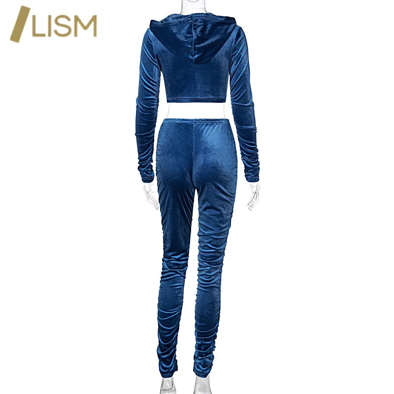 

LISM Velvet MATCHING SETS Tracksuit Long Sleeve Velvet Zipper Solid Tops+High Waist Pants 2 Piece Sets Womens Outfits Clothing
