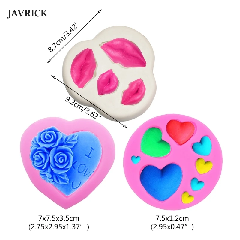 

3Pcs Resin Mold DIY Sexy Kiss Lips Rose Flower Heart Fondant Candy Mold Valentine's Day Sugar-craft Cake Decoration Topper