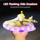 Светящиеся кроссовки NYCOOL детские, дышащая сетчатая обувь с подсветкой, зарядка через USB, для мальчиков и девочек, уличные