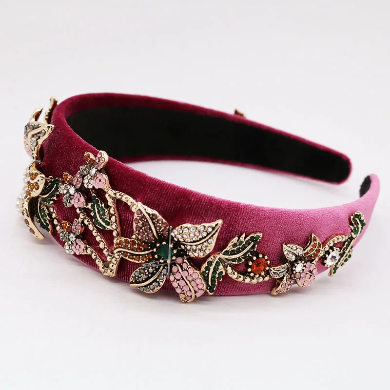

New Retro European Baroque Fashion Flannel Rhinestones Big Flower Headband Palace Show Personality Headwear Women Party Gift