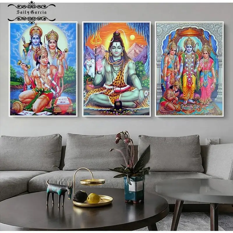 Индийская религия плакаты Shri Lakshmi Devi Saraswati Ganesh холст картины Будда настенные