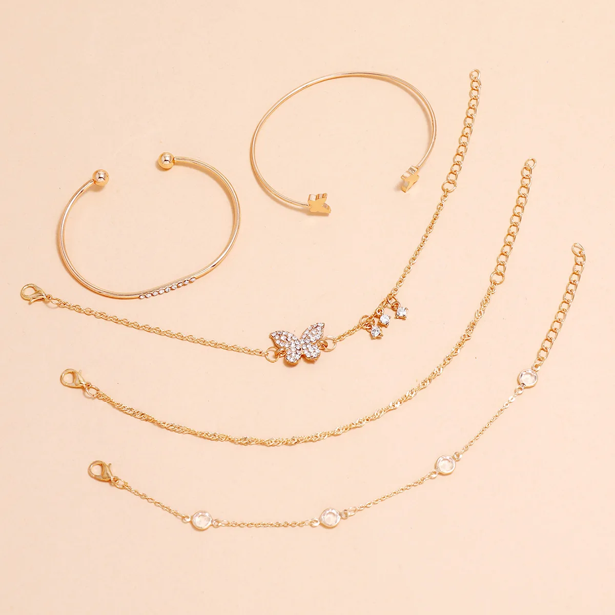 Горячая новинка ювелирных изделий: Бохемский элегантный набор из 5 браслетов с бабочкой и вставками водного бриллианта.