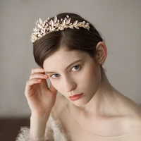 o398 white painted leaves crystal wedding hair accessories birthday queen crown handmade headpiece bridal wedding tiara