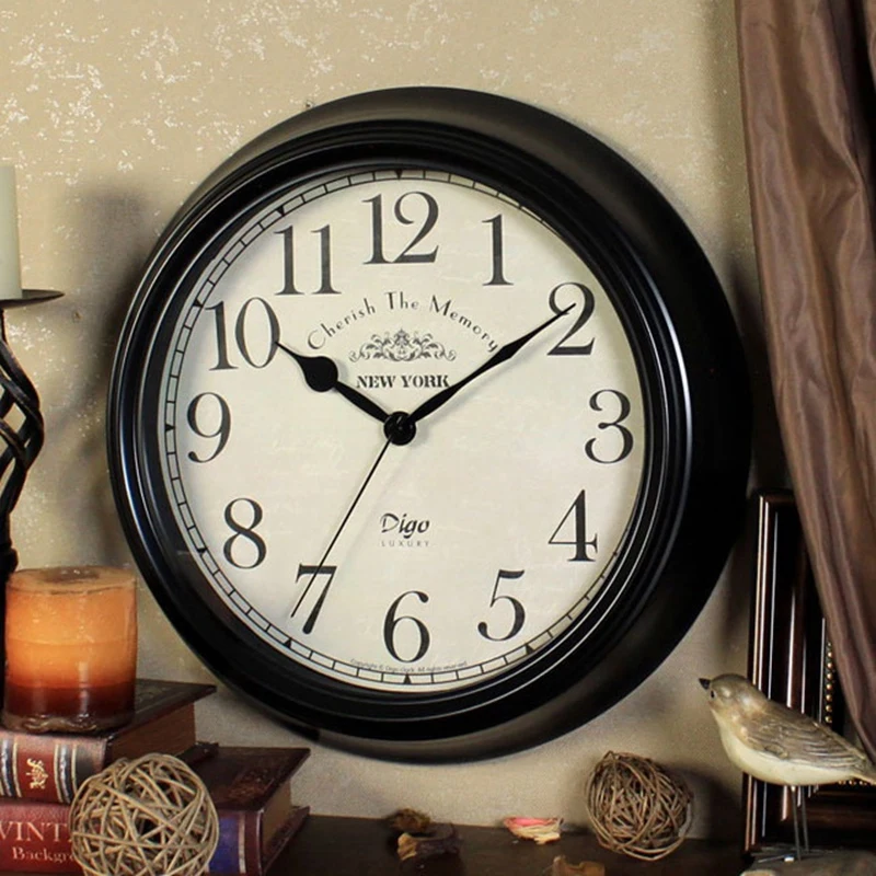 

NEW-Digo Retro Metal Quiet Wall Clock Decor Non-Ticking 14 Inch Battery Quartz Digital Clocks Table Dial for Bathroom Indoor