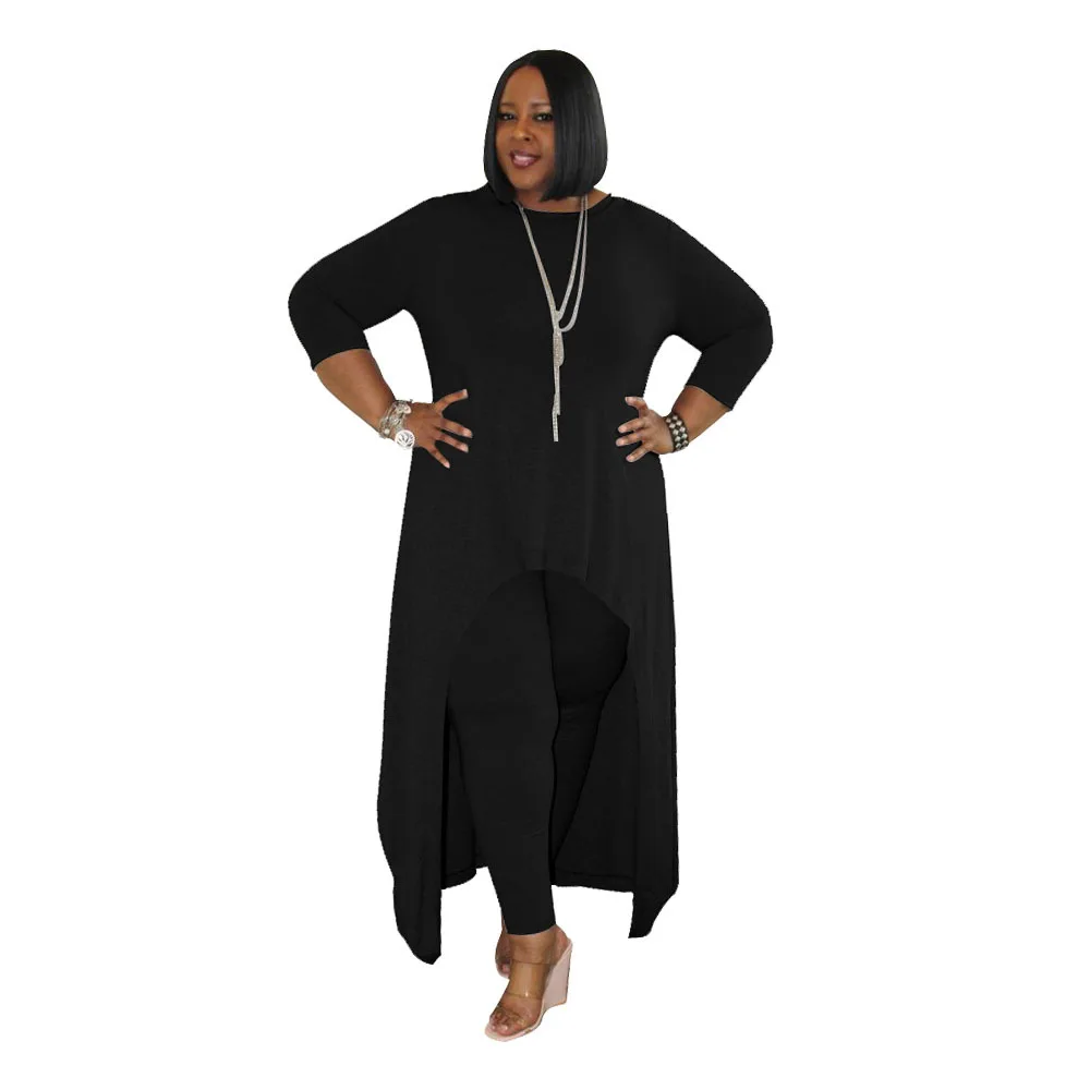 

Fall Women's Clothing 2021 Urban Commute 5XL Solid Large Size Suit Fashion Plus Size Two-Pieces Sets Crew Neck Casual Simple