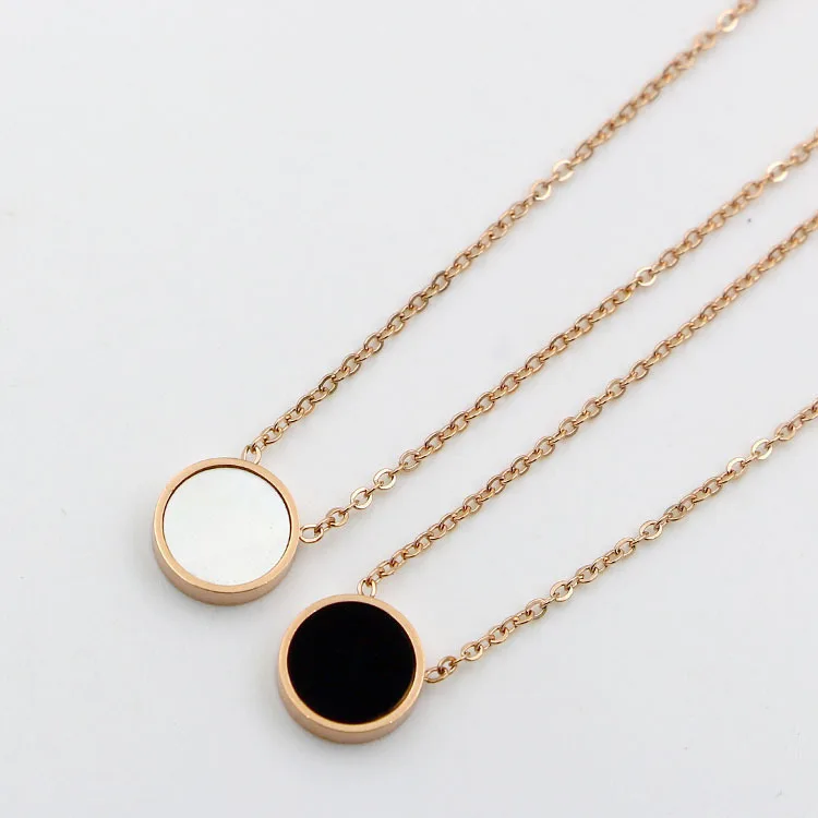 Трендовые женские ожерелья с подвеской розовое золото круглый черный/белый