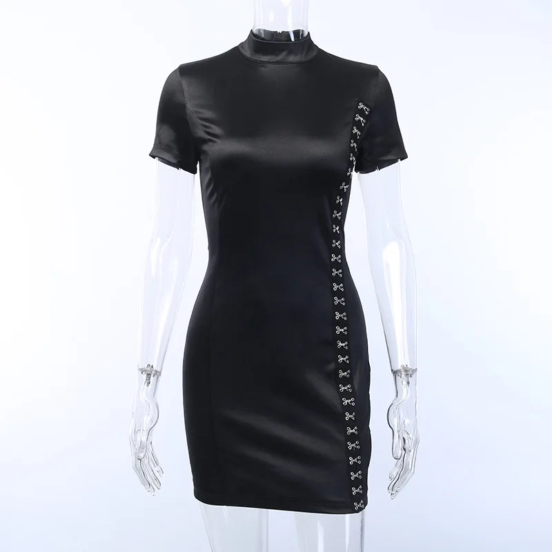 Женское облегающее платье Goth черное винтажное мини с о вырезом и коротким