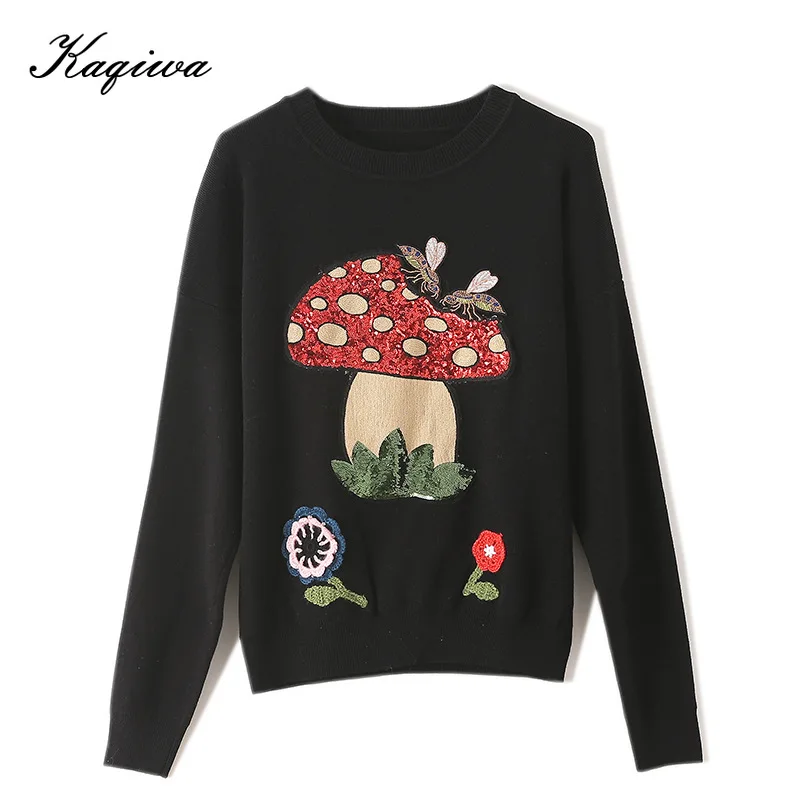 Ранняя весна 2020 свитер с воротником-стойкой крючком и блестками 3d цветами