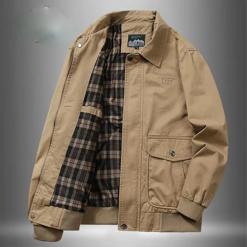 

2021 Spring Men 's Jacket Lapel Large Size Loose Jacket Embroidered Button Men 's Top