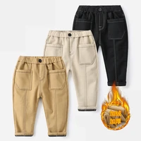 winter warm boy trousers pants for boys sweatpants cotton long thicken trousers with bag elastic waist casual pants