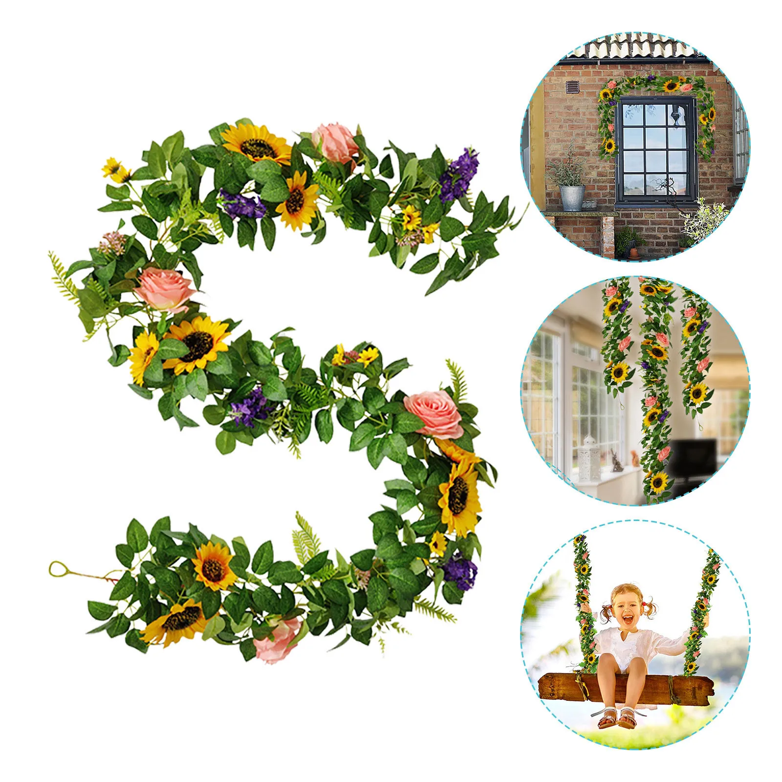 

1PC Artificial Plants Flower Vine Ivy Leaf Garland Artificial Sunflower Garland Silk Sunflower Vine For Wedding Table Decoration