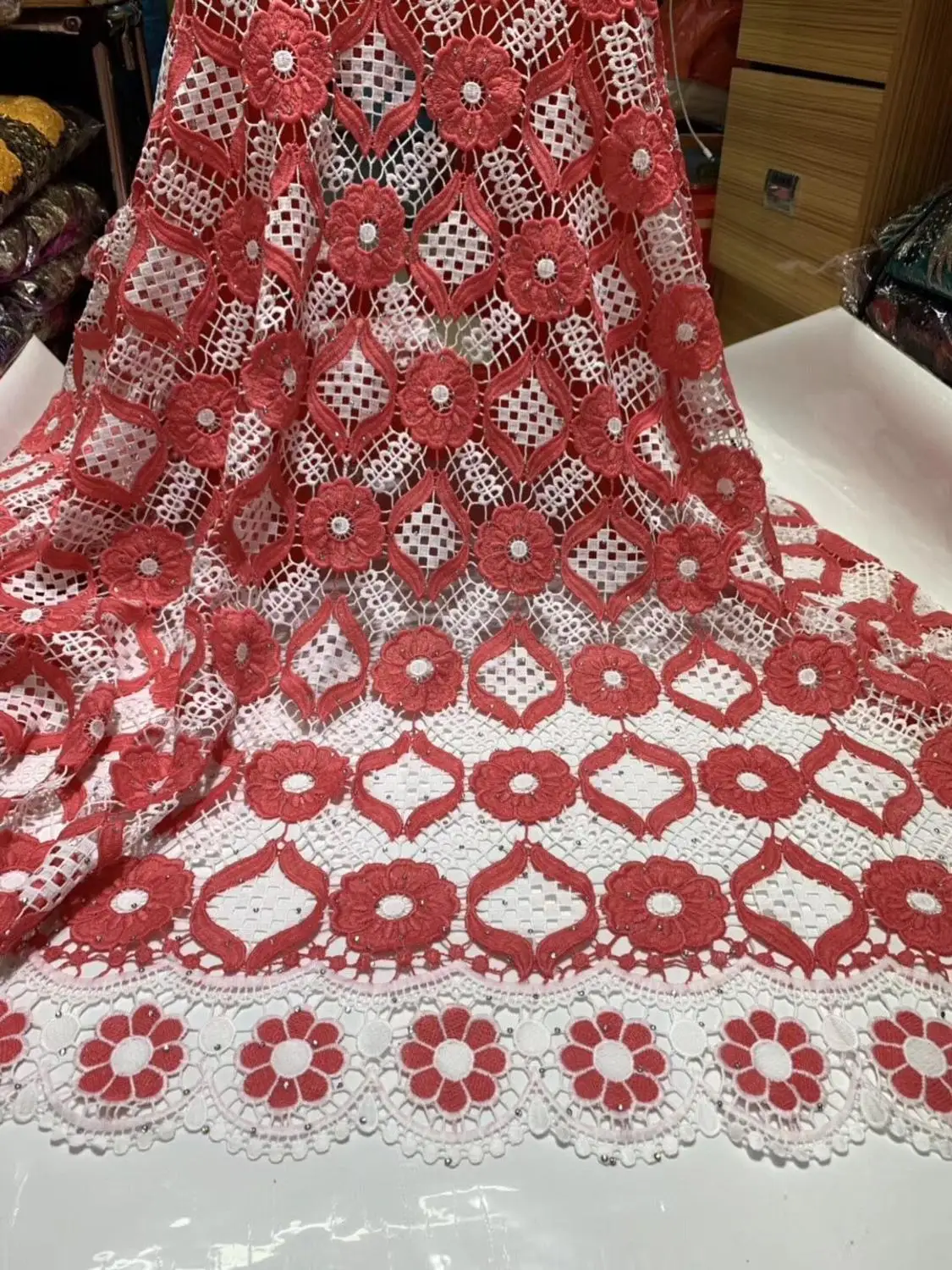 Высококачественная французская кружевная ткань высокого качества с розовыми