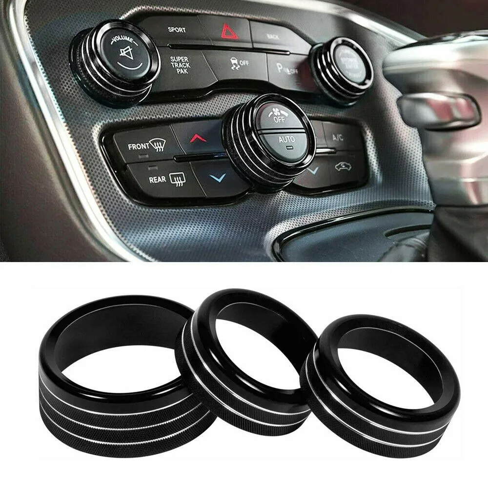 For Dodge Ram Switch Button Ring Trim Switch 3pcs Aluminum Alloy BLACK