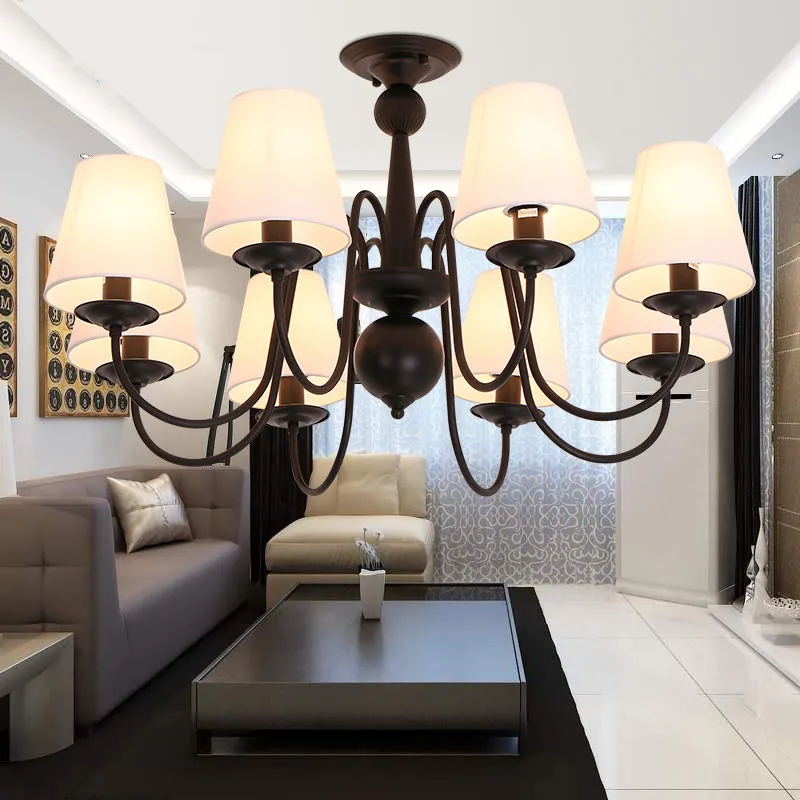 Черная деревенская люстра в стиле Ameican кованая железная с абажуром Подвесная