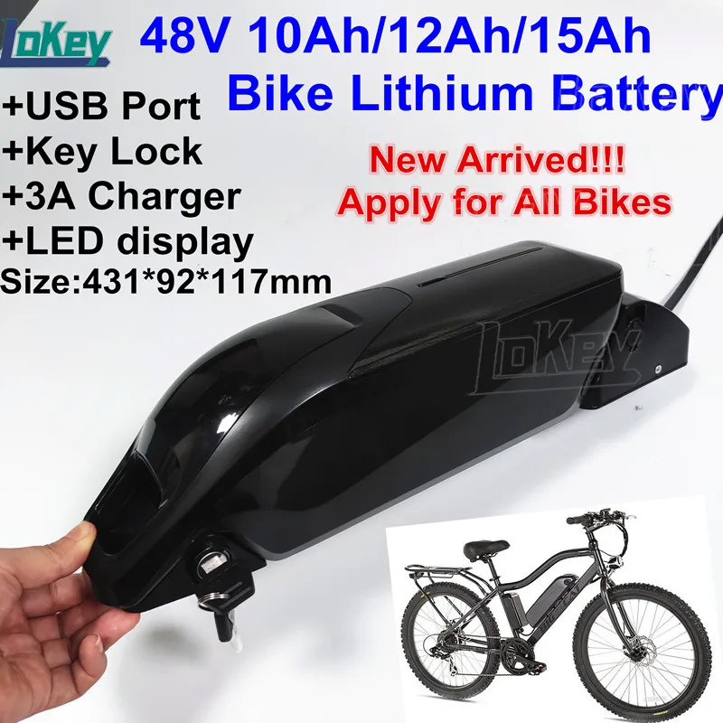 

New Arrived COOL E-bike Lithium Battery 48V 10Ah 12Ah 15Ah 500W 700W 1000W mountain bike Powerful Battery with USB Port