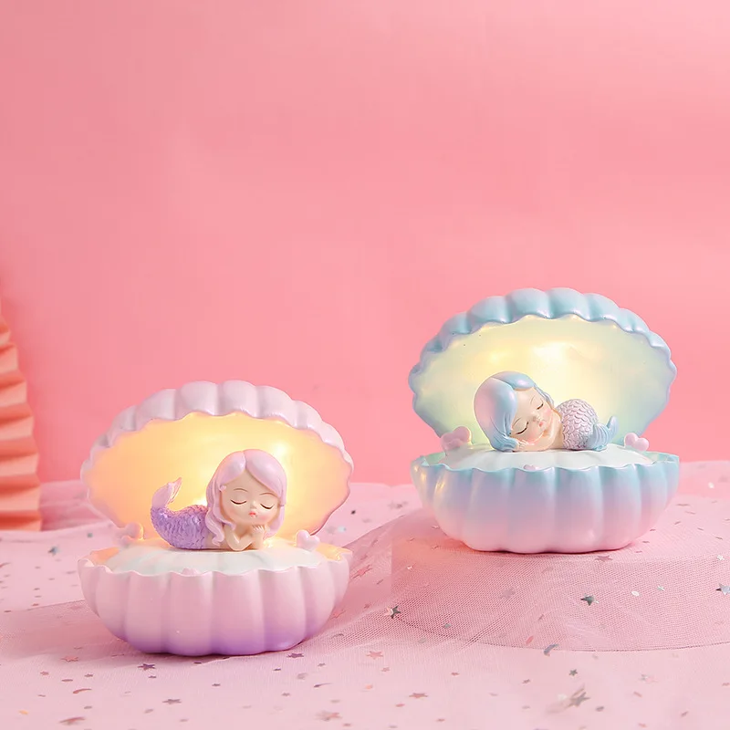 

Настольное украшение комплект с рисунком «маленький для девочек подарок на день рождения в виде ракушки Русалка смолы принцесса ночной Све...