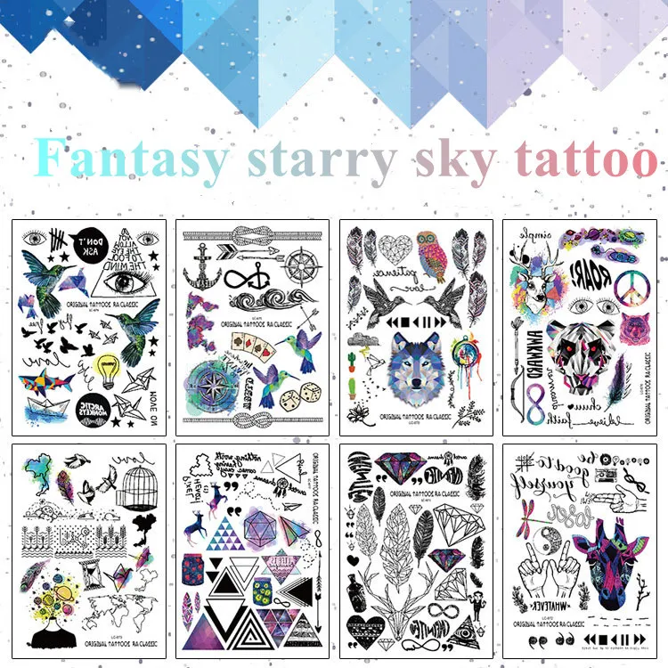 

1 Pcs Tattoo Stickers Colorful Anime Fantasy Starry Sky Animals Cartoon Waterproof Temporary Arm Tattoo Stickers for Women Men