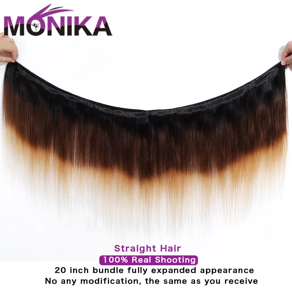Monika предварительно окрашенные волосы пряди T1B/4/27 Омбре волнистые волосы бразильские человеческие прямые волосы 3 пряди не Реми медовые светлые пряди