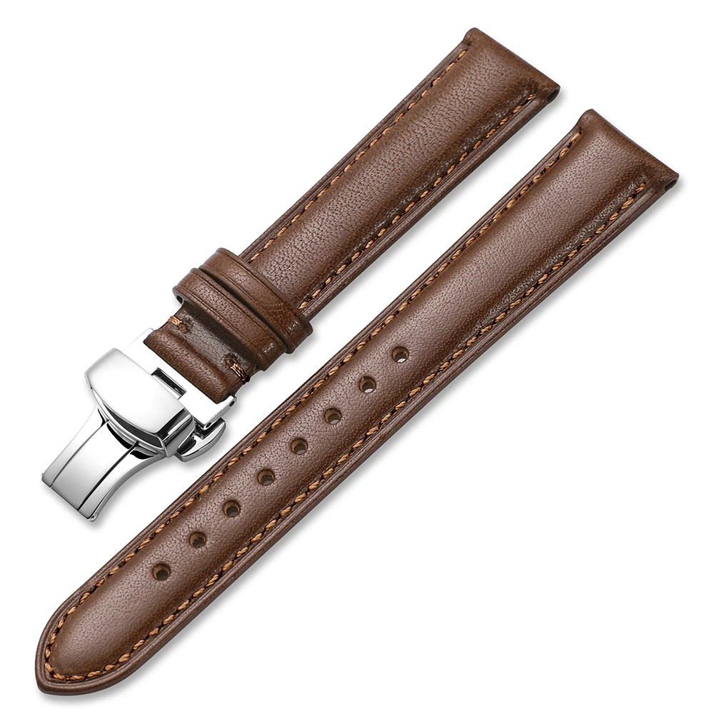 IStrap ремешок для часов 18 мм, 19 мм, 20 мм, 21 мм, 22 мм, темно-коричневый, натуральная кожа, сменный ремешок для часов, полированная Серебряная Пряжка для Tissot