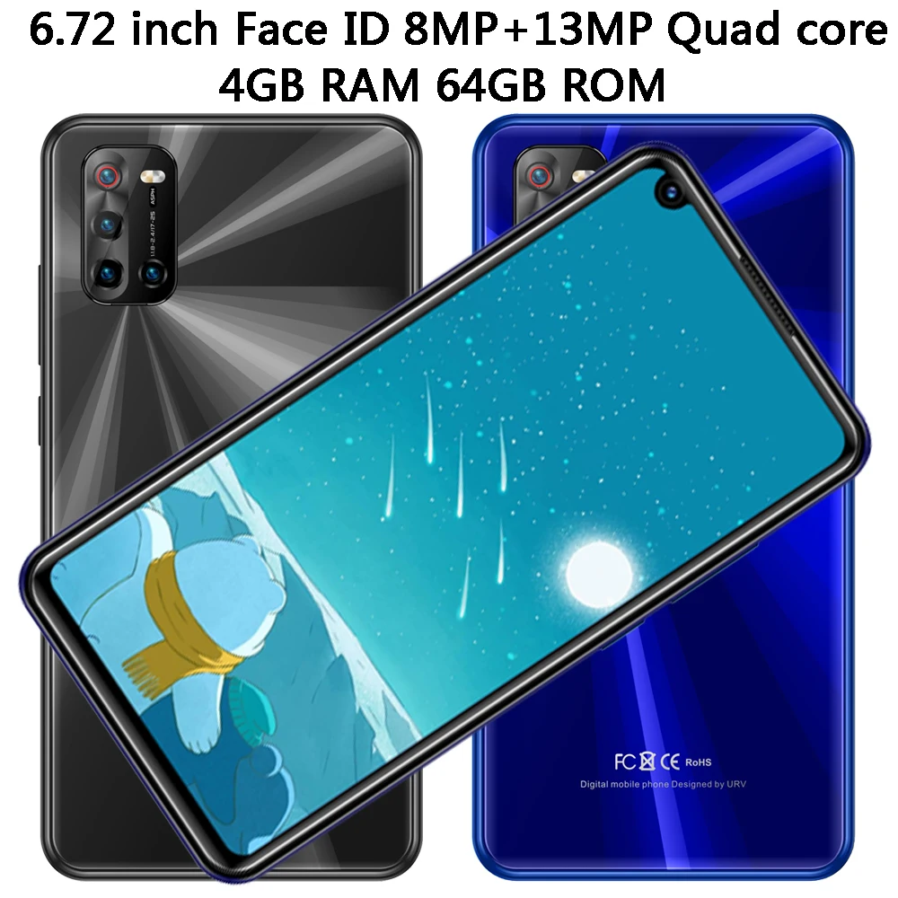 

6.72" Android 6A 8MP+13MP Quad Core Face ID 4G RAM+64G ROM Global Smartphones Front/Back Camera Mobile Phones Celulares Unlocked
