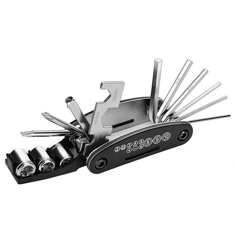

Multi-function Socket Screwdriver and Socket Combination Tool Hexagonal 16 In 1 Bicycle Folding Repair Tool Household Hand Tool