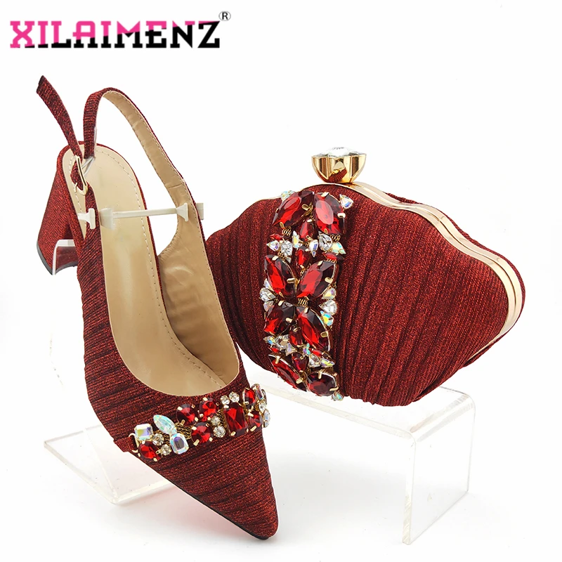 Удобные туфли на каблуке в нигерийском стиле Женский комплект из обуви и сумки