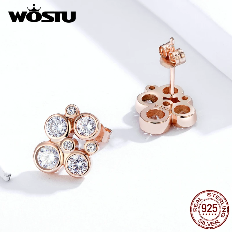 WOSTU 925 пробы серебро розовое золото геометрические серьги-гвоздики для женщин