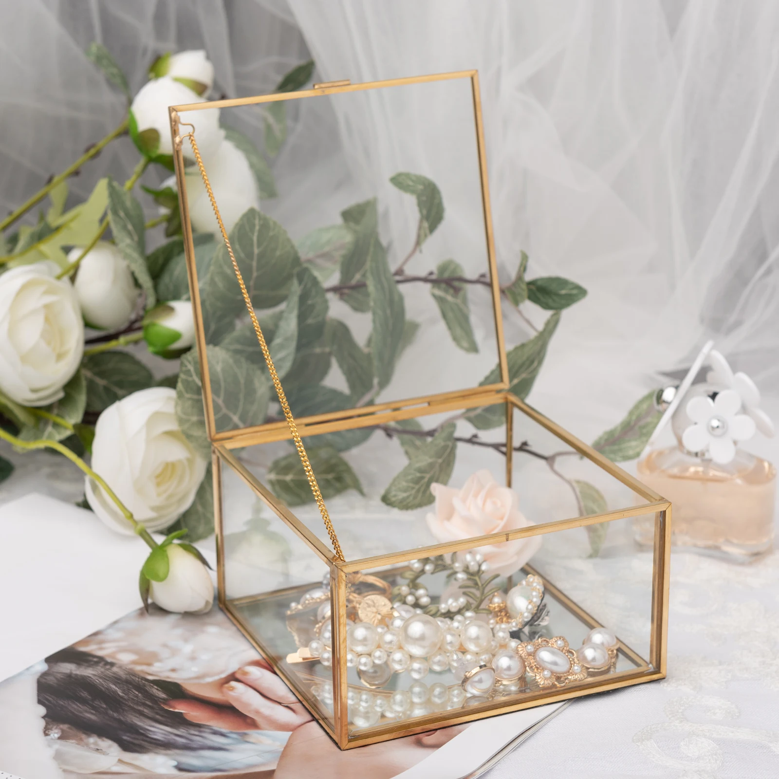 

Small Glass Jewelry Case Box Organizer Cube Display Jewlwey Organizer Box With Latching Lid 5x5x3'