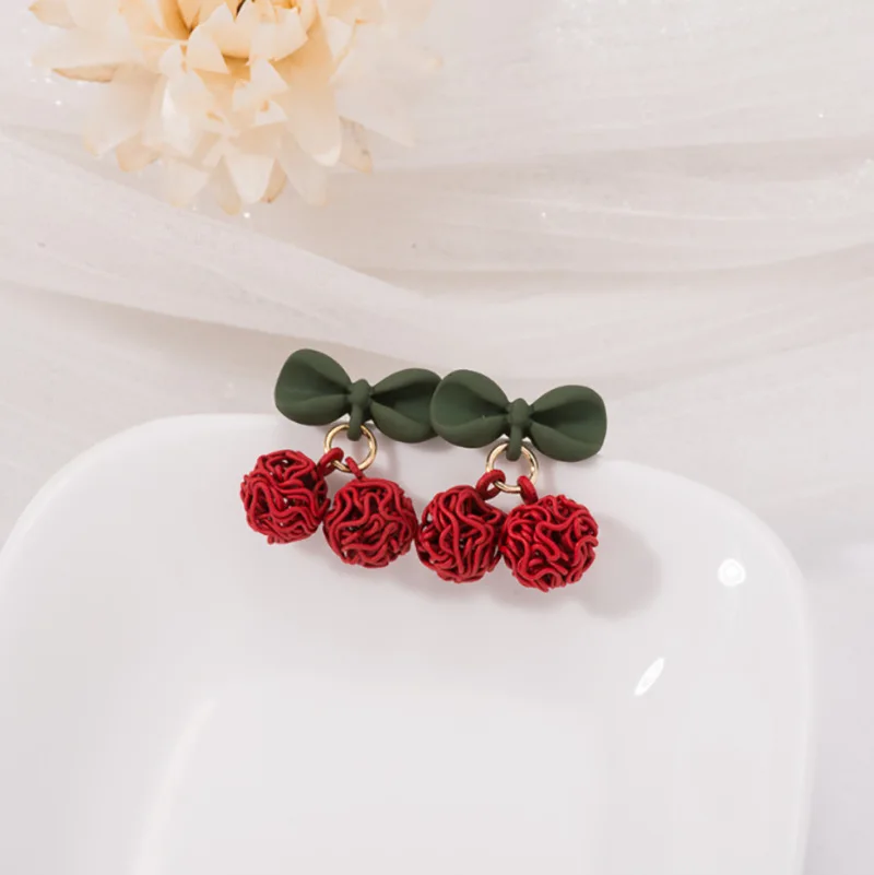 

Light Luxury Gold Color Bowknot Stud Earrings for Women Pearl Cherries Fruit Red Festive Earring Girls Christmas Jewelry Gifts