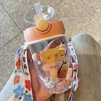 400ml cute cartoon childrens water bottle belt straw cup portable travel drop resistant student plastic sports bottle