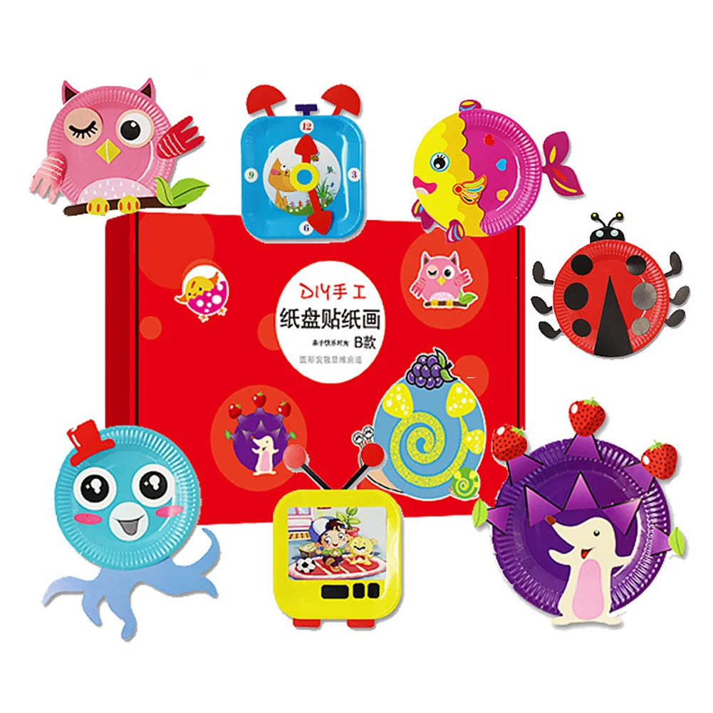 

Cartoon Animals DIY Toy Paper Plate Stickers Set Kids Kindergarten Art Craft for Baby Children Toys