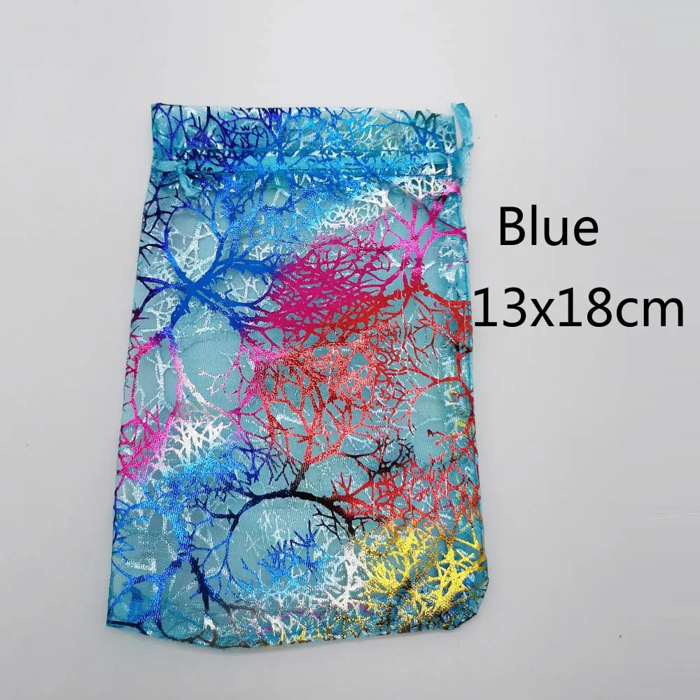 Blue 13x18cm 500 шт. синяя Коралловая органза сумка мешок со шнурком сумка шкатулка для украшений Подарок для СР Рождественская коробка витрина для украшений сумки - Цвет: Blue 13x18cm