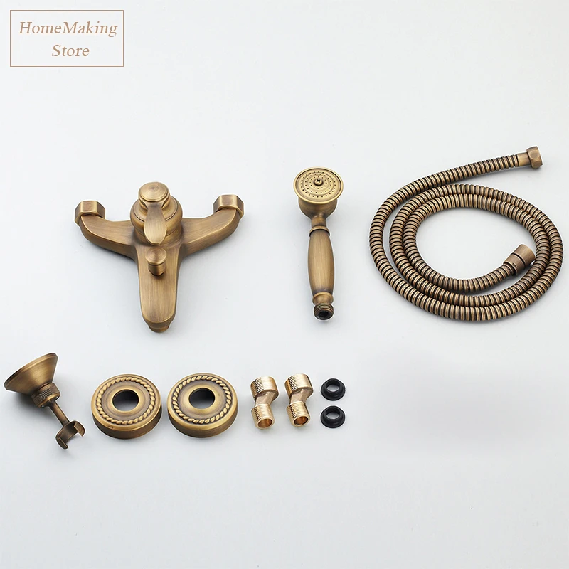 Смеситель для душа в европейском ретро стиле настенный античный латунный кран