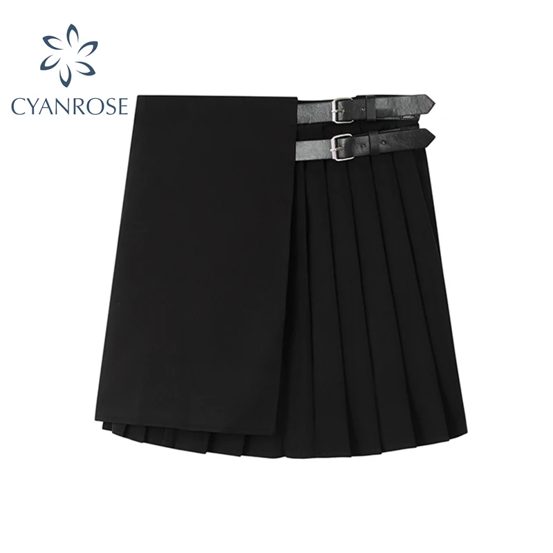 

Женская ассиметричная плиссированная мини-юбка в стиле Харадзюку, Летняя асимметричная Клубная юбка с вырезом и высокой талией в стиле хип-...