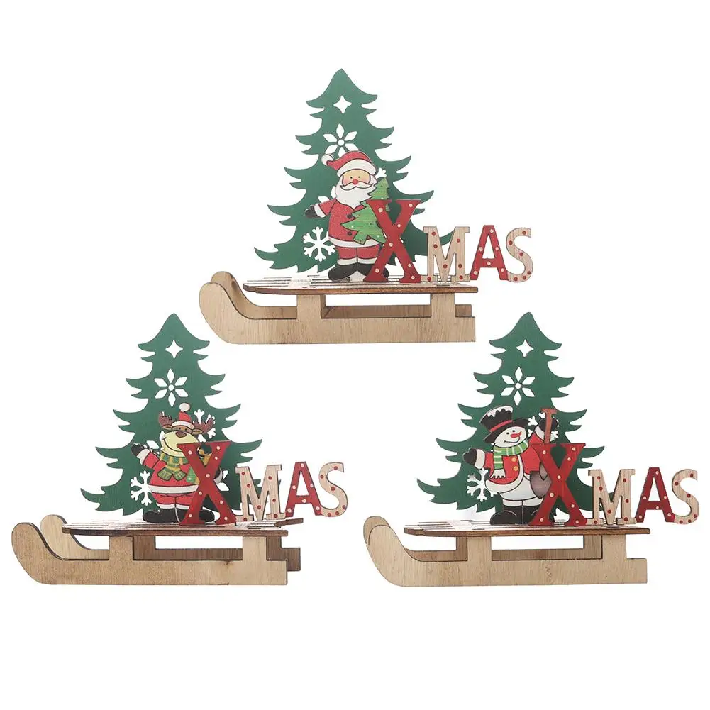 Съемный зеленый орнамент с рождественской елкой деревянный Ice Blade DIY сани