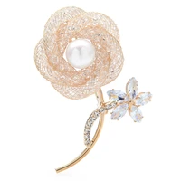 wulibaby pearl sparkling flower brooches for women men classic plants party office brooch pin fashion gifts