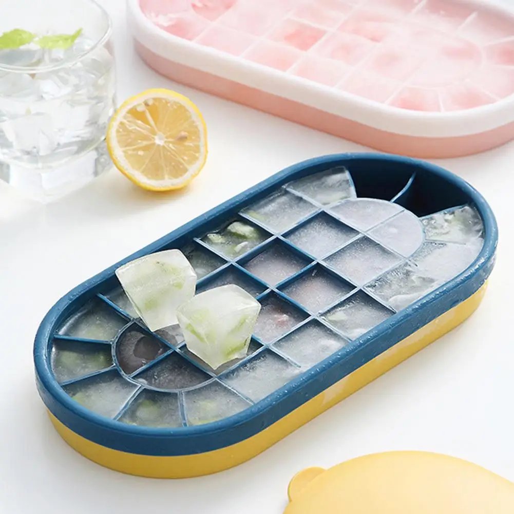 

oval Ice Cube Mold with cover Household Silicone ice tray mould kitchen refrigerator summer frozen manual ice cream cube Mold