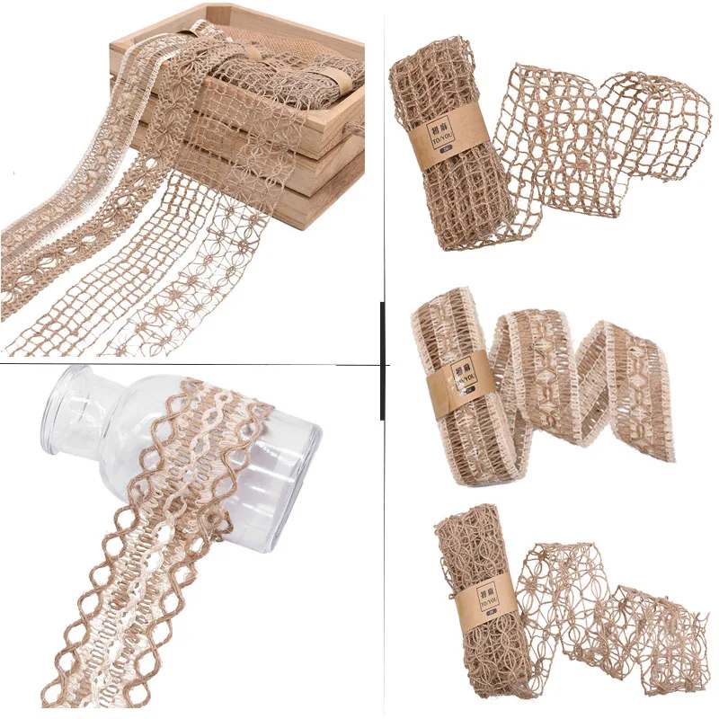 

2Meter Natural Jute Burlap Ribbon Hessian Lace Jute Twine Hemp Cord Vintage Rustic Wedding Decorat48n Christmas Party Supplies